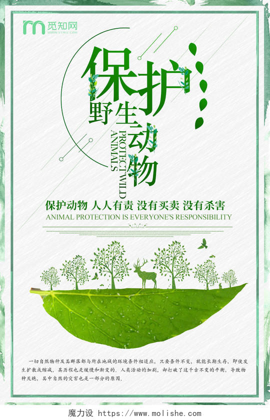 创意绿色小清新保护动物保护大自然宣传海报